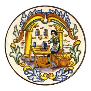 Pascual Zorrilla Vtg 60 Majolica Pottery Espana No 7 Potter Wheel 10” Wall Plate